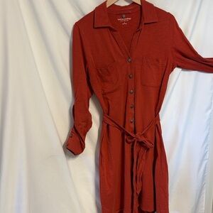 Soft Surroundings Rust Long Sleeve 100% Cotton Dress SZ M With Western Buttons